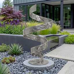 Silver Metal Art Sculpture Handcrafted Luxury Modern Twist, Indoor Or Outdoor - thumbnail 1