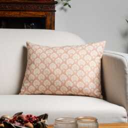 Wildflower Boudoir Cushion in Soft Pink. Block-Print Floral, Blossoms & Botanical Design, Multicoloured. 17x12 - thumbnail 1