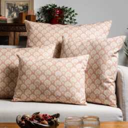 Wildflower Boudoir Cushion in Soft Pink. Block-Print Floral, Blossoms & Botanical Design, Multicoloured. 17x12 - thumbnail 3