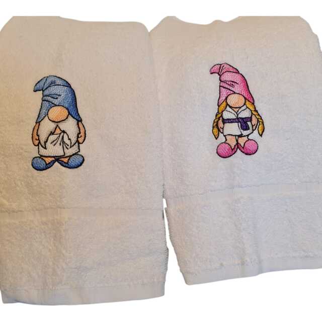 Embroidered His & Hers Gnome Hand Towels - image 1