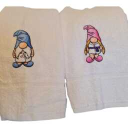 Embroidered His & Hers Gnome Hand Towels - thumbnail 1