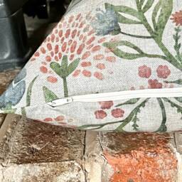 1344. Damson Green/Red/Indigo Linen Look 100% Cotton Cushion Cover - thumbnail 2