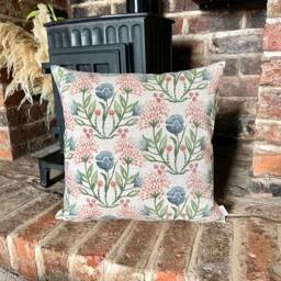 1344. Damson Green/Red/Indigo Linen Look 100% Cotton Cushion Cover - thumbnail 1