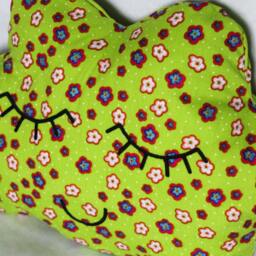 Decorative Pillow Cushion Decorative Cotton Green Apple Printed Small Red Flowers White Embroidered Serene Face Too Cute Made in France - thumbnail 2
