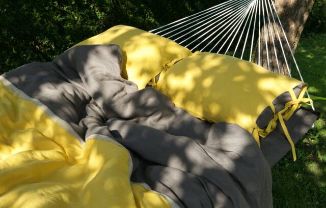 Mustard & Gray Linen Bedding Set Stone Washed Duvet Cover + 2 Pillowcases - image 1