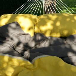 Mustard & Gray Linen Bedding Set Stone Washed Duvet Cover + 2 Pillowcases - thumbnail 2
