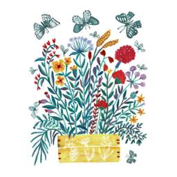 Wildflowers Bouquet With Butterflies Gouache Illustration Art Print, Gift For Mother, Botanical Wall Art, Spring Nature Bloom - thumbnail 2