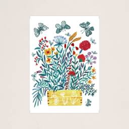 Wildflowers Bouquet With Butterflies Gouache Illustration Art Print, Gift For Mother, Botanical Wall Art, Spring Nature Bloom - thumbnail 3