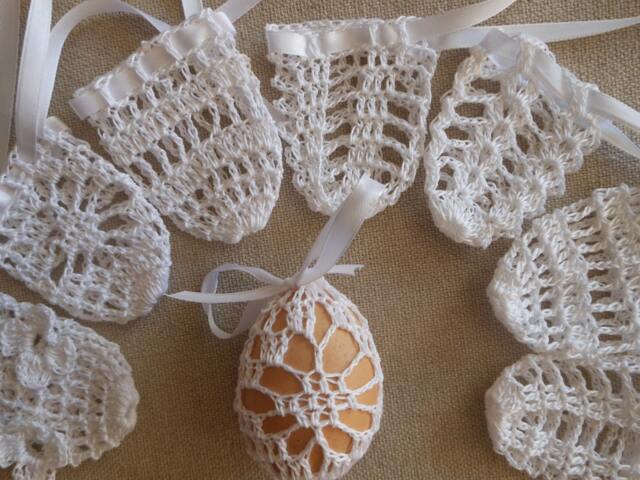 Crochet Easter Egg Cover, Set Of 8 Hand Crocheted Eggs Decoration White - image 1