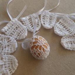 Crochet Easter Egg Cover, Set Of 8 Hand Crocheted Eggs Decoration White - thumbnail 2