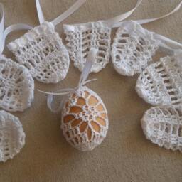 Crochet Easter Egg Cover, Set Of 8 Hand Crocheted Eggs Decoration White - thumbnail 3