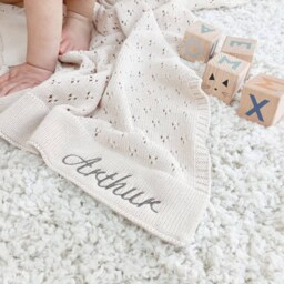 Pointelle Knit Blanket, Soft Cotton Heirloom Classic Cellular Baby Blanket Can Be Personalised, New Gift For Girl Or Boy - thumbnail 2