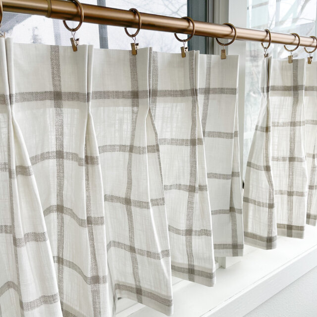 Pleated Windowpane Plaid Cafe Curtain , Tier Curtains, Kitchen Bathroom Curtains Window Treatments, Farmhouse - image 1