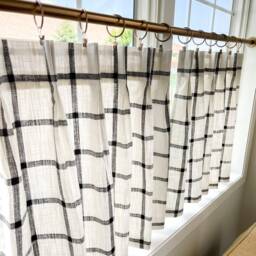 Pleated Windowpane Plaid Cafe Curtain , Tier Curtains, Kitchen Bathroom Curtains Window Treatments, Farmhouse - thumbnail 2