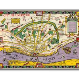 Map Of Liverpool- Merseyside Old Map- Vintage Pictorial River Mersey- Ancient United Kingdom Lancashire - England - thumbnail 2