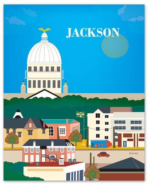 Jackson, Mississippi, Jackson Ms Wall Art, Skyline, Travel Loose Petals City Print, Ms Capitol Art - Style E8-O-Jac-Ms - image 1