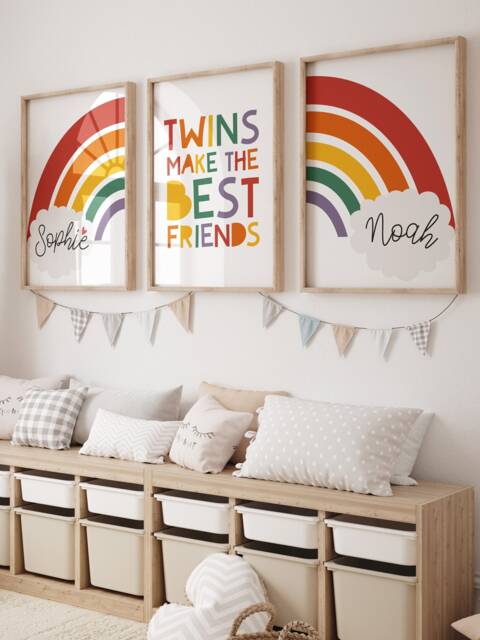 3 Playroom Prints, Twins Bedroom Brother & Sister Print, Rainbow Boys Girls Print Wall Art - image 1