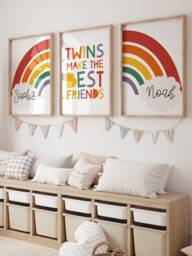 3 Playroom Prints, Twins Bedroom Brother & Sister Print, Rainbow Boys Girls Print Wall Art - thumbnail 1