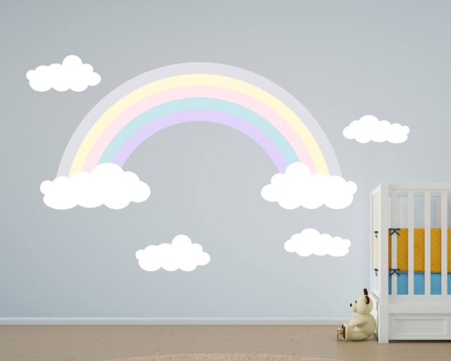 Rainbow Wall Decals - Girls Kids Room Decal Purple Reusable Wall Decal - image 1