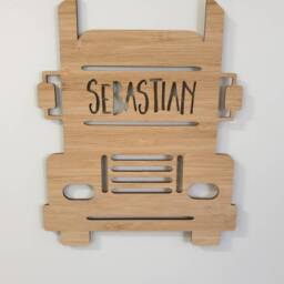 Truck Personalised Wooden Bamboo Door-Wall Hanging-Design-Wall Art-Wooden Sign-Custom-Kids Gift-Baby Gift-Lasercut-Plaque - thumbnail 2
