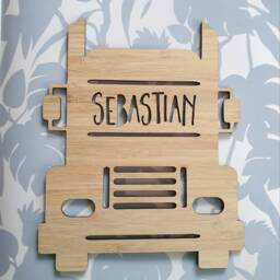 Truck Personalised Wooden Bamboo Door-Wall Hanging-Design-Wall Art-Wooden Sign-Custom-Kids Gift-Baby Gift-Lasercut-Plaque