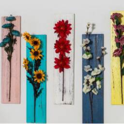 Hanging Wall Decor With Led Wooden Board & Artificial Flowers - thumbnail 3