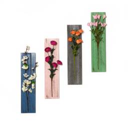 Hanging Wall Decor With Led Wooden Board & Artificial Flowers - thumbnail 1