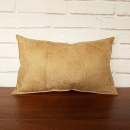 Mustard Vegan Leather Lumbar Pillow Cover Decorative Stitch - thumbnail 2