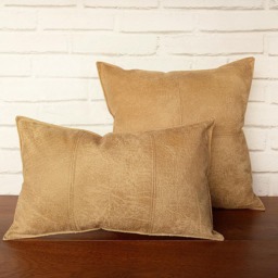 Mustard Vegan Leather Lumbar Pillow Cover Decorative Stitch - thumbnail 3