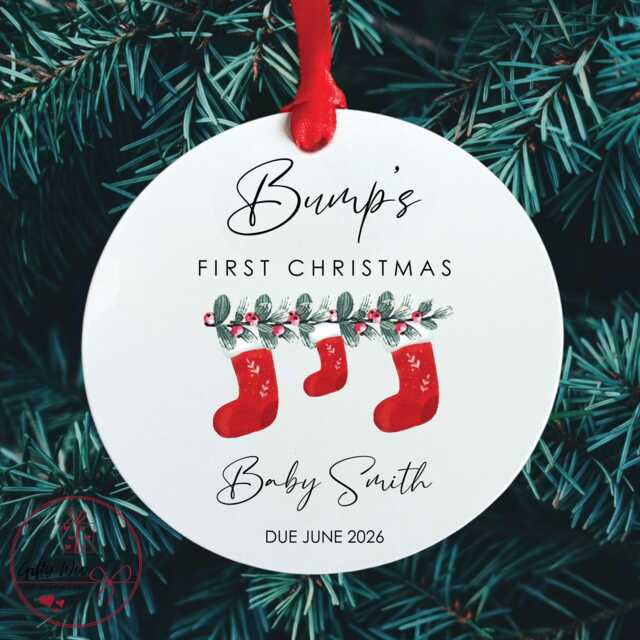 Personalised Bumps First Christmas Tree Decoration Bauble - Pregnancy Announcement Baby Bump Xmas Keepsake - image 1