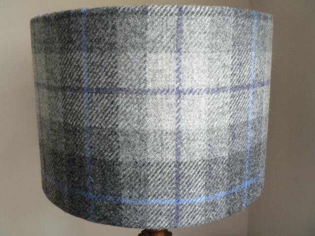 Harris Tweed Drum Lampshade in Grey & Blue Tartan - image 1
