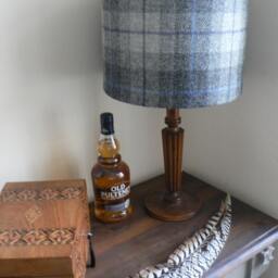 Harris Tweed Drum Lampshade in Grey & Blue Tartan - thumbnail 3