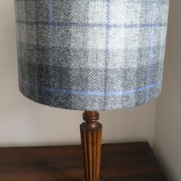 Harris Tweed Drum Lampshade in Grey & Blue Tartan - thumbnail 2
