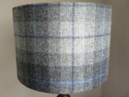 Harris Tweed Drum Lampshade in Grey & Blue Tartan - thumbnail 1