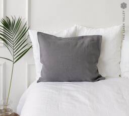 Charcoal Grey Linen Pillow-Linen Charcoal Pillow Case - Softened Pillow- Queen, King Sizes- Light - thumbnail 1