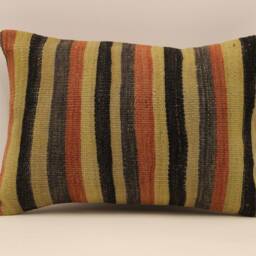 Vintage Kilim Lumbar Pillow Cover, 100% Wool Boho Cushion - 14x20 In - thumbnail 2