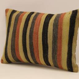 Vintage Kilim Lumbar Pillow Cover, 100% Wool Boho Cushion - 14x20 In - thumbnail 3