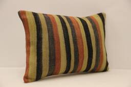 Vintage Kilim Lumbar Pillow Cover, 100% Wool Boho Cushion - 14x20 In