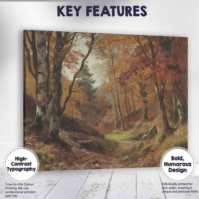 Autumn Woodland Trail Forest Landscape Painting Canvas Wall Art Print Decor Picture Ready To Hang - image 1