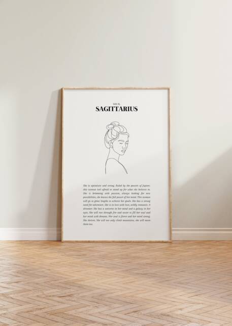 She Is Sagittarius Print, Horoscope Zodiac Astrology Star Sign Art, Poster, Gift - image 1