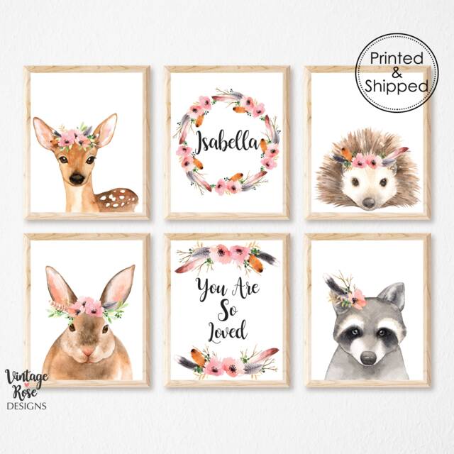 Woodland Nursery Decor, Animals Prints, Girls Room Wall Art, Bedroom Print, Watercolour Animals, Creatures - image 1