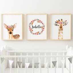 Woodland Nursery Decor, Animals Prints, Girls Room Wall Art, Bedroom Print, Watercolour Animals, Creatures - thumbnail 3