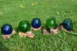 Blue Or Green Molten Glass On Teak Root Ornament Bowl Statue Gift Vase Trinket - thumbnail 1