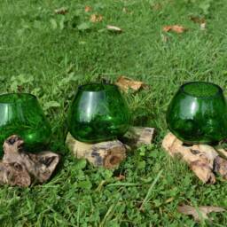 Blue Or Green Molten Glass On Teak Root Ornament Bowl Statue Gift Vase Trinket - thumbnail 2