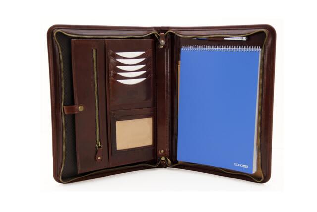 Leather Organiser A4 Brown, Zipper Padfolio With Handle, Italian Leather Compendium, Business Folder - image 1