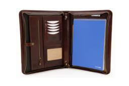 Leather Organiser A4 Brown, Zipper Padfolio With Handle, Italian Leather Compendium, Business Folder
