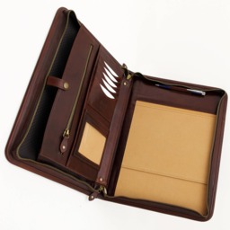 Leather Organiser A4 Brown, Zipper Padfolio With Handle, Italian Leather Compendium, Business Folder - thumbnail 3