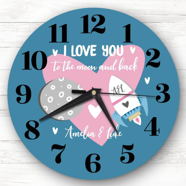 Love You To The Moon & Back Valentine's Day Anniversary Gift Personalised Clock - image 1