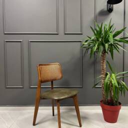 Rattan Back Dining Chair - Hornbeam Wood, Vegan Leather Seat - thumbnail 2