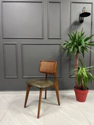 Rattan Back Dining Chair - Hornbeam Wood, Vegan Leather Seat - thumbnail 1